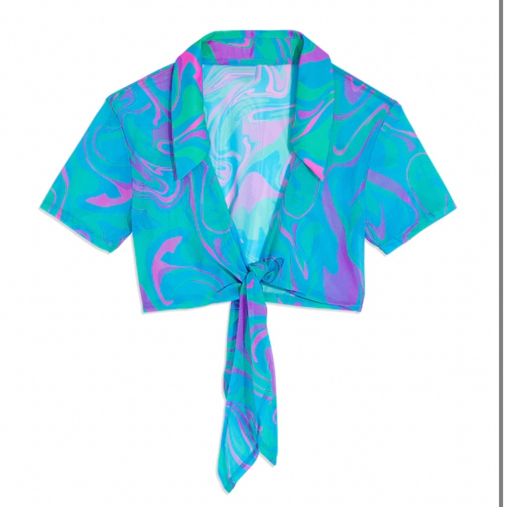 WeWoreWhat Mesh Paradise Marble Tie-Front Top